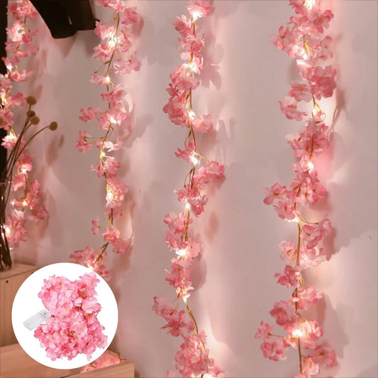 2M 20LED Cherry Blossom Fairy String Lights – Pink Flower Garland Battery Operated Lights for Bedroom, Wedding, Party & Christmas Decoration