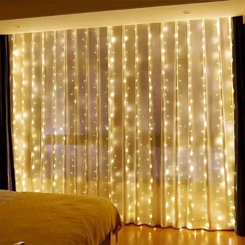 Remote Control USB LED Curtain Fairy Lights (3M–6M) – 8 Modes Warm White/Multicolor String Lights for Christmas, Bedroom, Home & Party Decoration