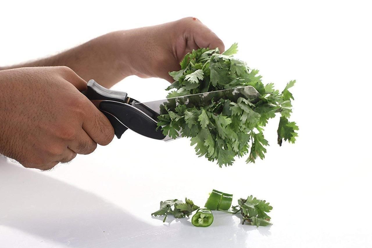 2-in-1 Steel Smart Clever Cutter – Kitchen Knife & Food Chopper with Built-in Mini Chopping Board | Multipurpose Vegetable, Fruit & Meat Cutter