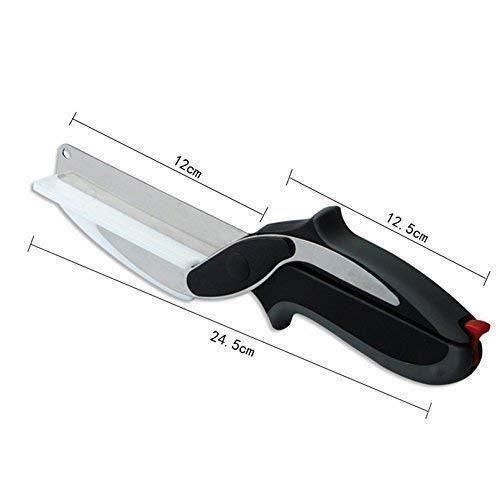 2-in-1 Steel Smart Clever Cutter – Kitchen Knife & Food Chopper with Built-in Mini Chopping Board | Multipurpose Vegetable, Fruit & Meat Cutter