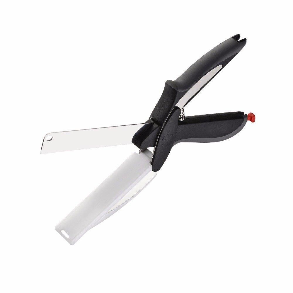 2-in-1 Steel Smart Clever Cutter – Kitchen Knife & Food Chopper with Built-in Mini Chopping Board | Multipurpose Vegetable, Fruit & Meat Cutter