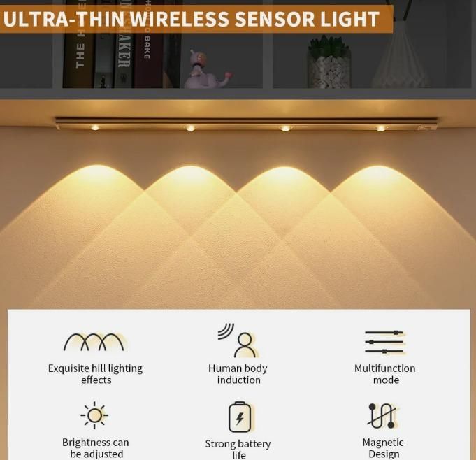 LED PIR Motion Sensor Cabinet Light – USB Rechargeable, Wireless Stick-On Wardrobe & Kitchen Light (Pack of 1)