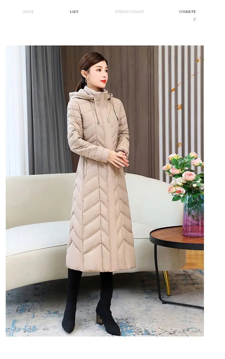 2025 Winter Women’s Hooded Long Down Cotton Jacket – Thick Warm Slim Fit Parka Coat (XL–5XL)
