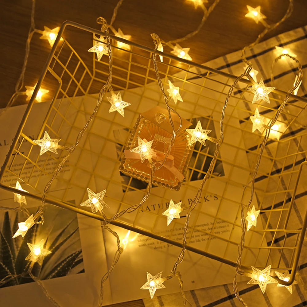 LED Star Fairy String Lights (1.5M–10M) – Warm White / Multicolor Outdoor Garland Lights for Christmas, Wedding, Garden & Party Decoration