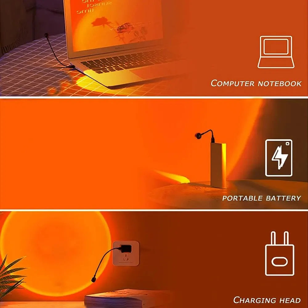 USB Sunset Projection Lamp – Romantic Sunset Ambiance Light for Bedroom, Living Room & Photography Background (5V LED Table Lamp)