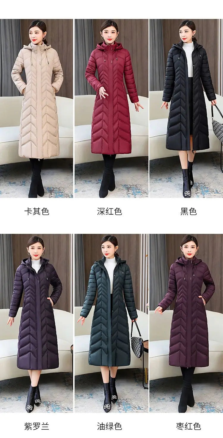 2025 Winter Women’s Hooded Long Down Cotton Jacket – Thick Warm Slim Fit Parka Coat (XL–5XL)