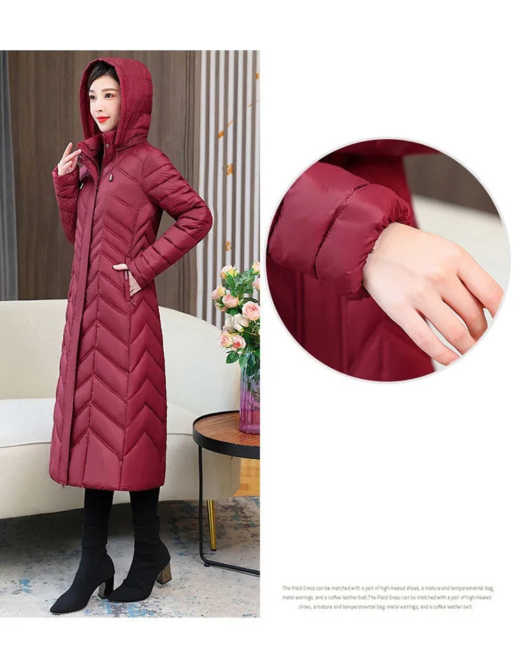 2025 Winter Women’s Hooded Long Down Cotton Jacket – Thick Warm Slim Fit Parka Coat (XL–5XL)