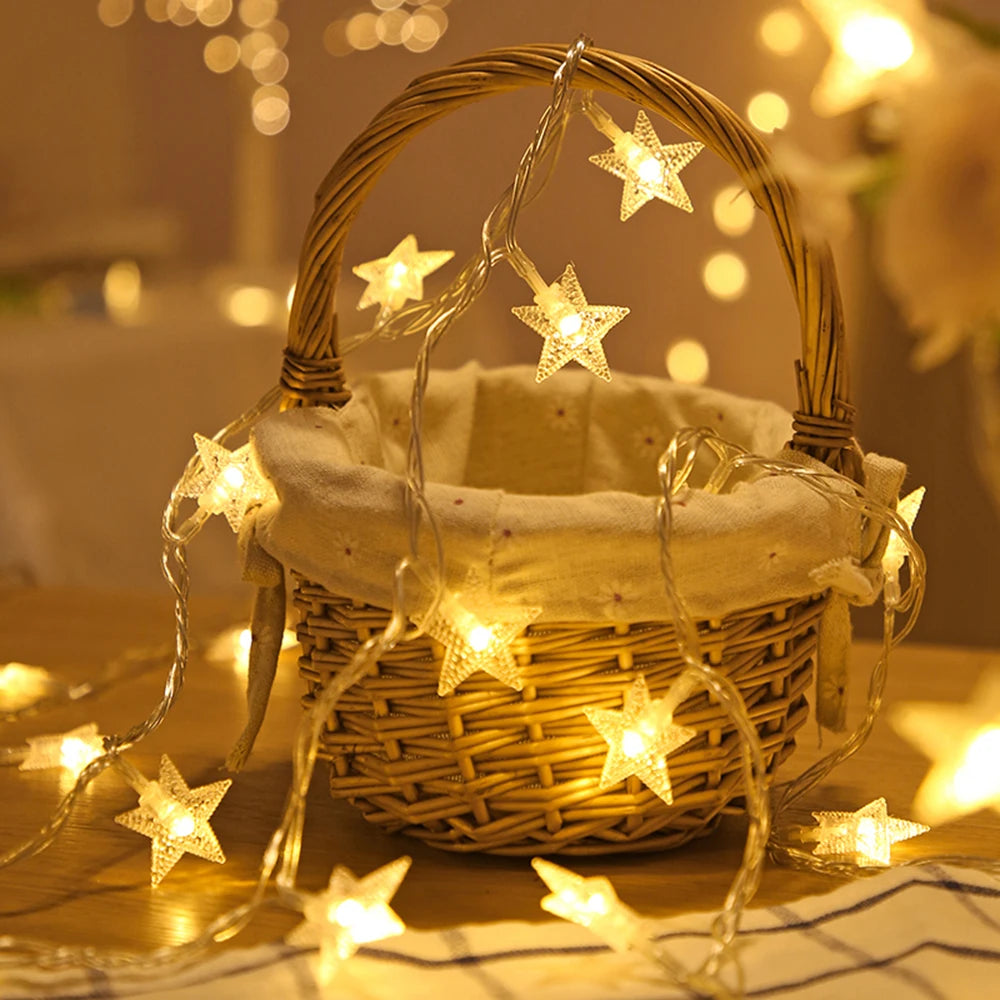 LED Star Fairy String Lights (1.5M–10M) – Warm White / Multicolor Outdoor Garland Lights for Christmas, Wedding, Garden & Party Decoration