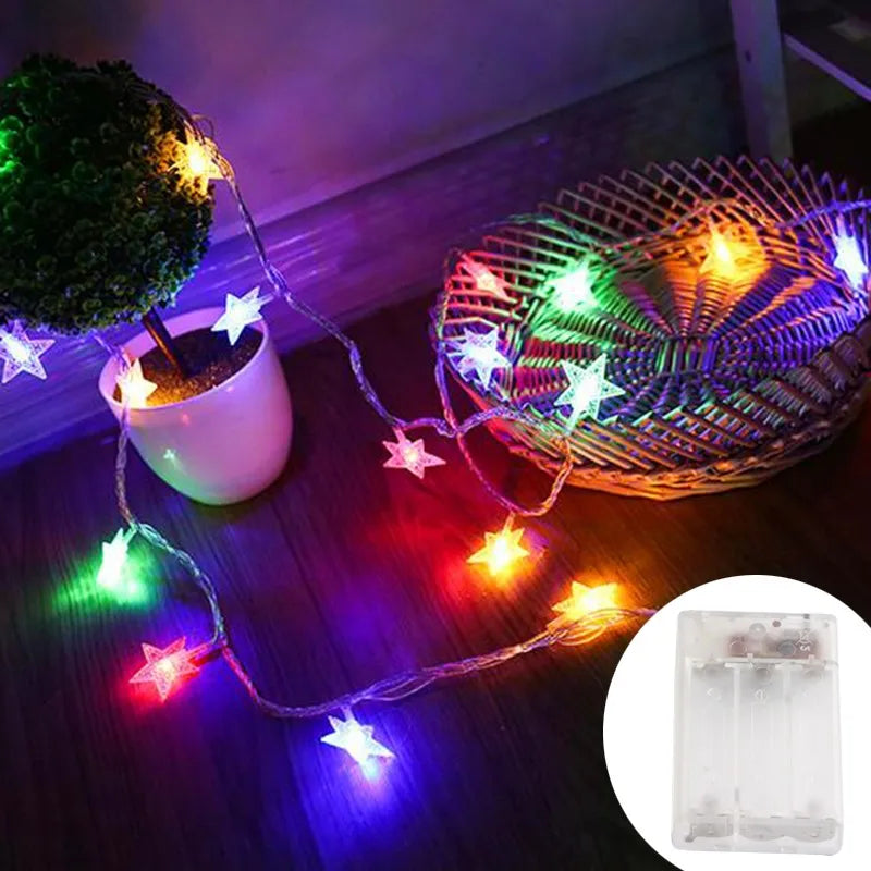 LED Star Fairy String Lights (1.5M–10M) – Warm White / Multicolor Outdoor Garland Lights for Christmas, Wedding, Garden & Party Decoration
