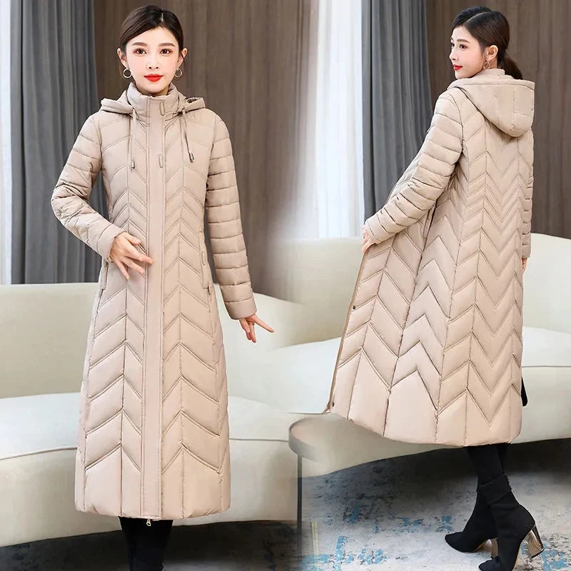 2025 Winter Women’s Hooded Long Down Cotton Jacket – Thick Warm Slim Fit Parka Coat (XL–5XL)