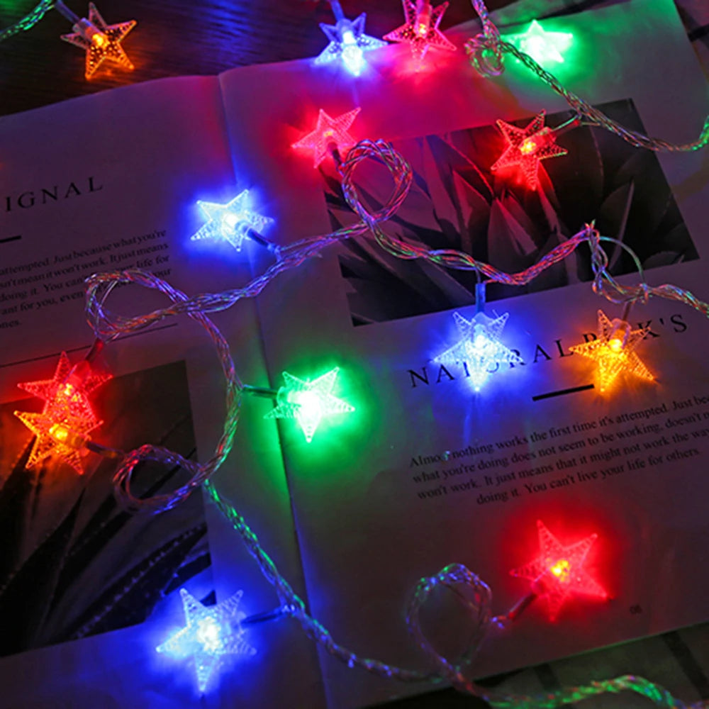 LED Star Fairy String Lights (1.5M–10M) – Warm White / Multicolor Outdoor Garland Lights for Christmas, Wedding, Garden & Party Decoration