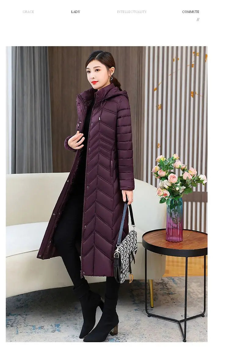 2025 Winter Women’s Hooded Long Down Cotton Jacket – Thick Warm Slim Fit Parka Coat (XL–5XL)