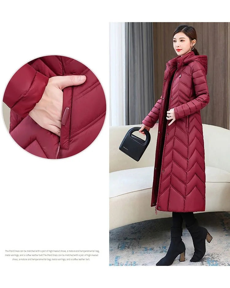2025 Winter Women’s Hooded Long Down Cotton Jacket – Thick Warm Slim Fit Parka Coat (XL–5XL)