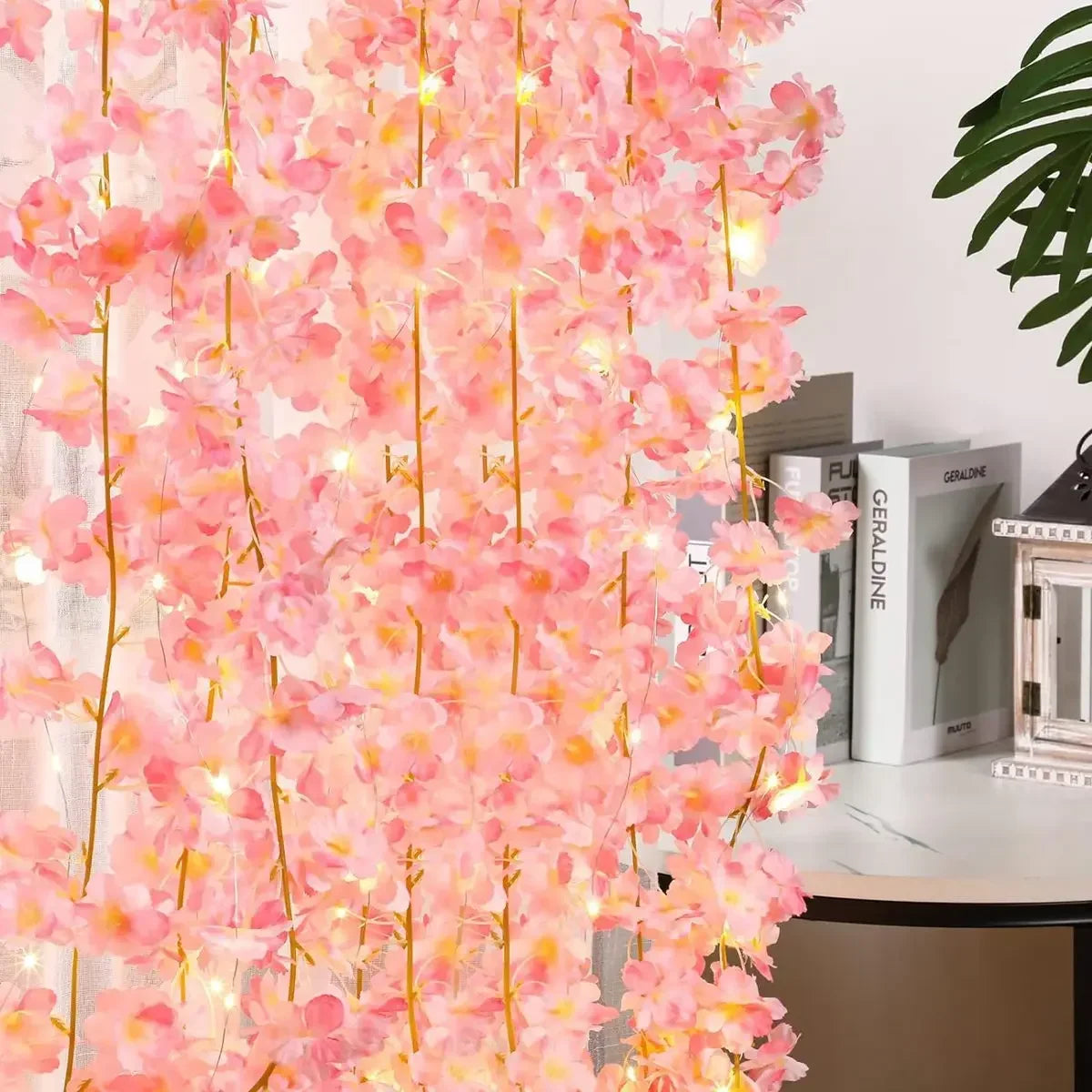 2M 20LED Cherry Blossom Fairy String Lights – Pink Flower Garland Battery Operated Lights for Bedroom, Wedding, Party & Christmas Decoration