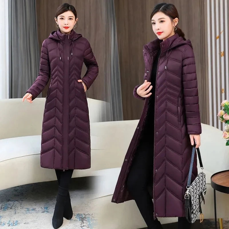2025 Winter Women’s Hooded Long Down Cotton Jacket – Thick Warm Slim Fit Parka Coat (XL–5XL)