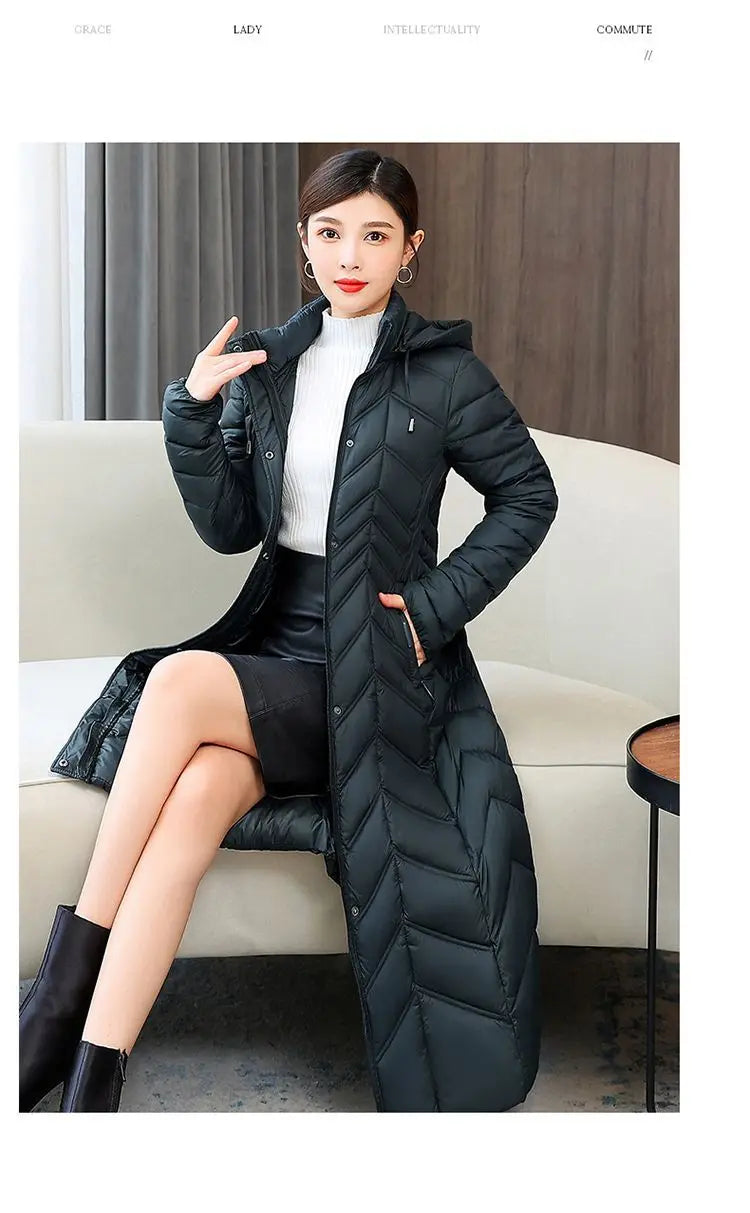 2025 Winter Women’s Hooded Long Down Cotton Jacket – Thick Warm Slim Fit Parka Coat (XL–5XL)