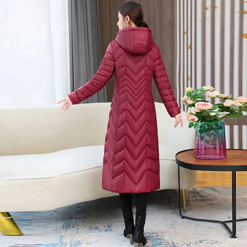 2025 Winter Women’s Hooded Long Down Cotton Jacket – Thick Warm Slim Fit Parka Coat (XL–5XL)
