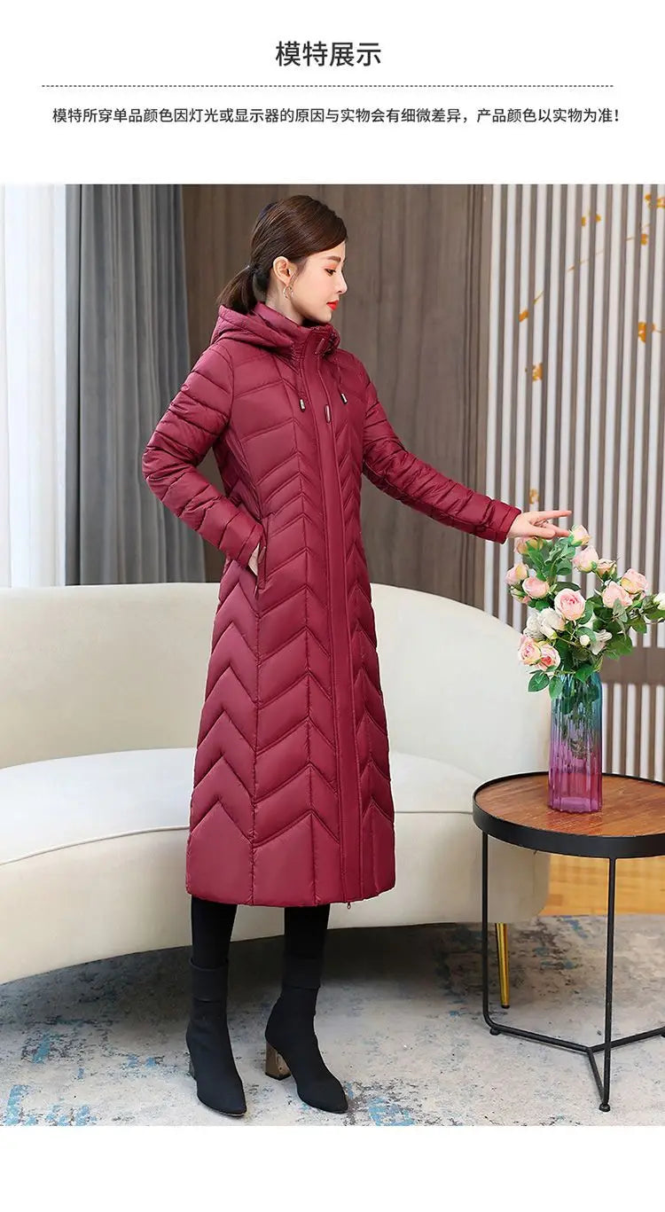 2025 Winter Women’s Hooded Long Down Cotton Jacket – Thick Warm Slim Fit Parka Coat (XL–5XL)