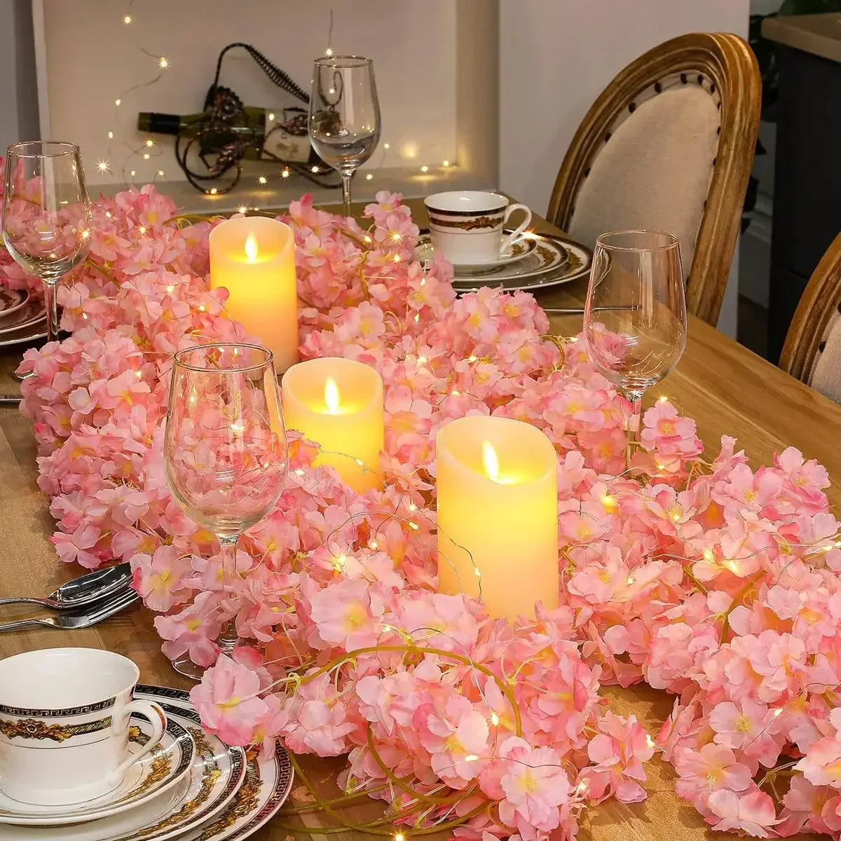 2M 20LED Cherry Blossom Fairy String Lights – Pink Flower Garland Battery Operated Lights for Bedroom, Wedding, Party & Christmas Decoration