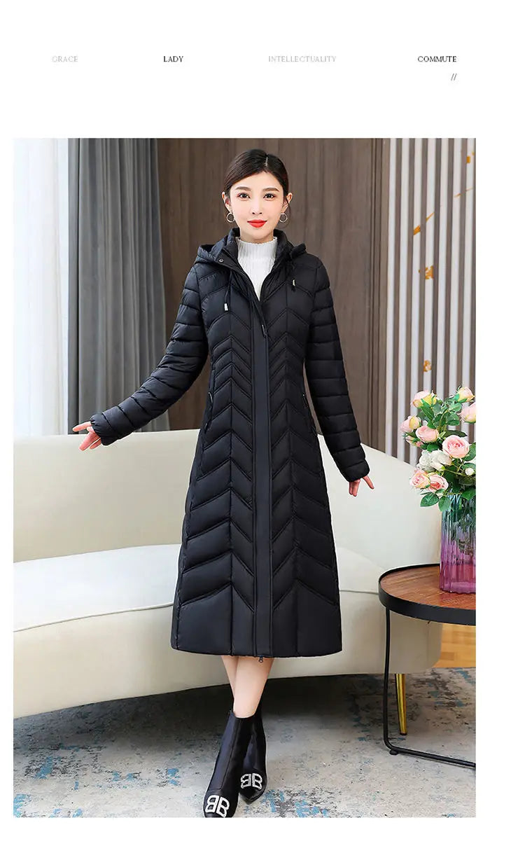 2025 Winter Women’s Hooded Long Down Cotton Jacket – Thick Warm Slim Fit Parka Coat (XL–5XL)