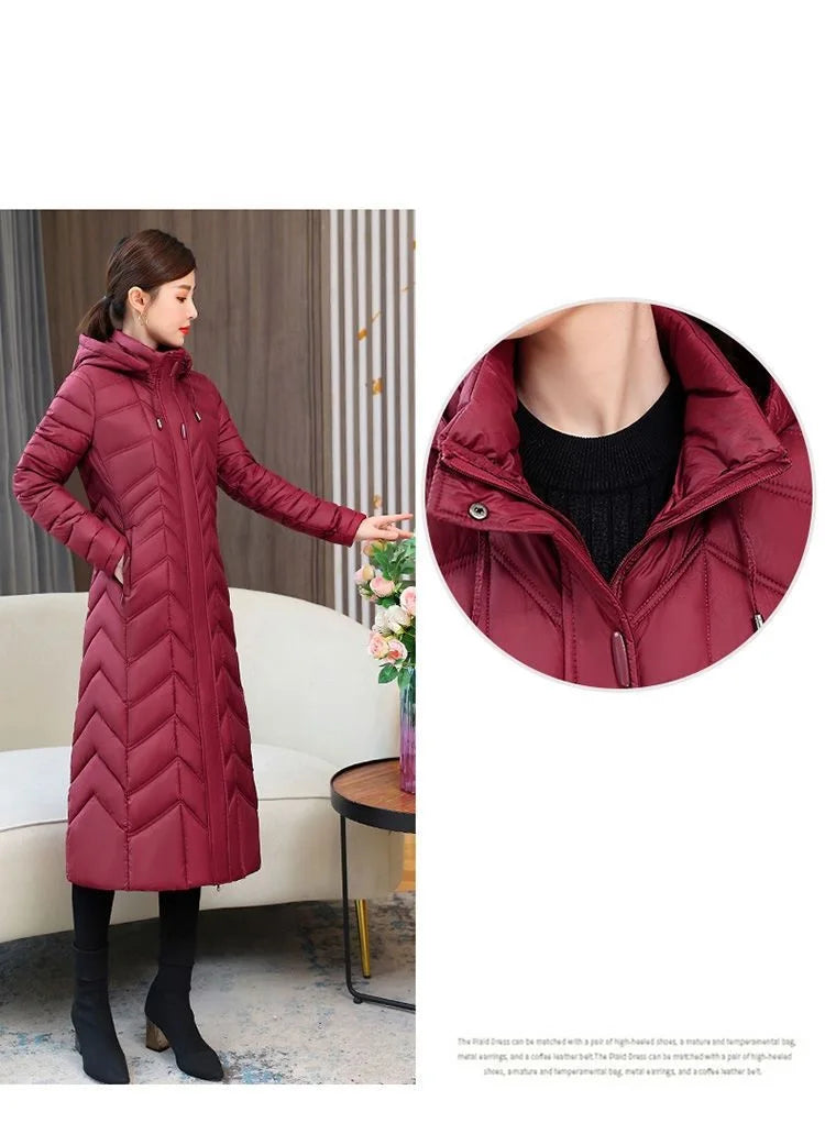 2025 Winter Women’s Hooded Long Down Cotton Jacket – Thick Warm Slim Fit Parka Coat (XL–5XL)