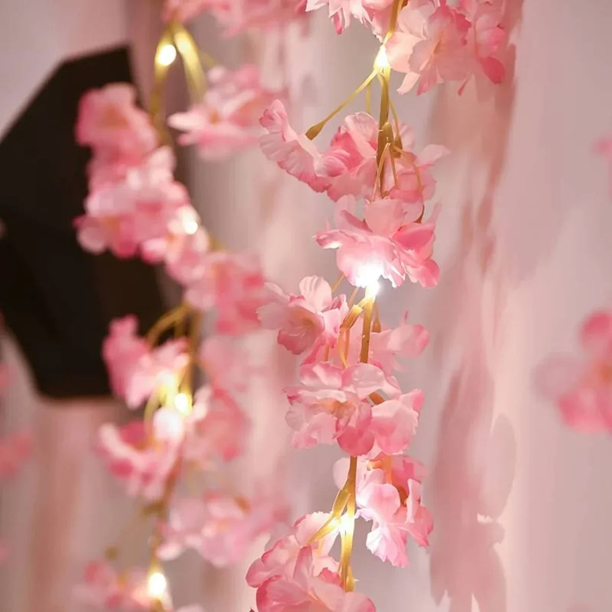 2M 20LED Cherry Blossom Fairy String Lights – Pink Flower Garland Battery Operated Lights for Bedroom, Wedding, Party & Christmas Decoration