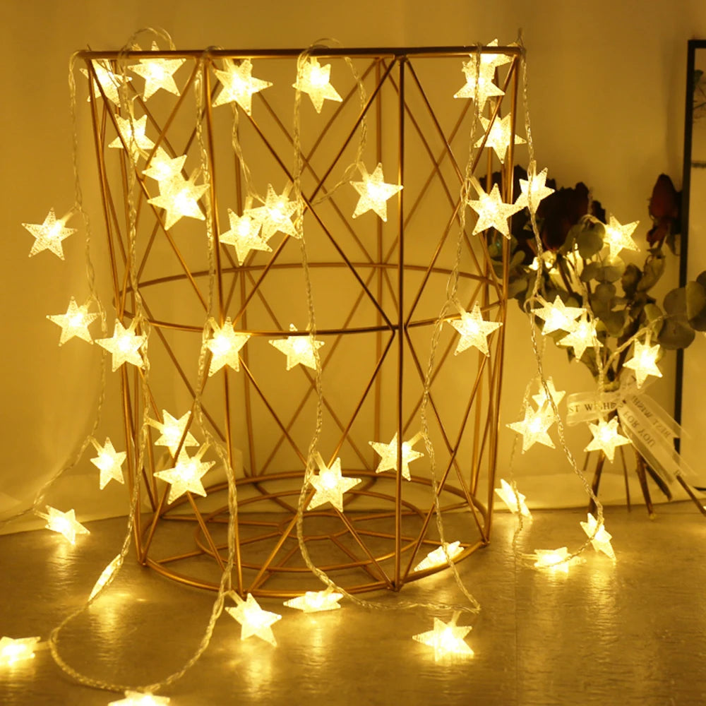LED Star Fairy String Lights (1.5M–10M) – Warm White / Multicolor Outdoor Garland Lights for Christmas, Wedding, Garden & Party Decoration