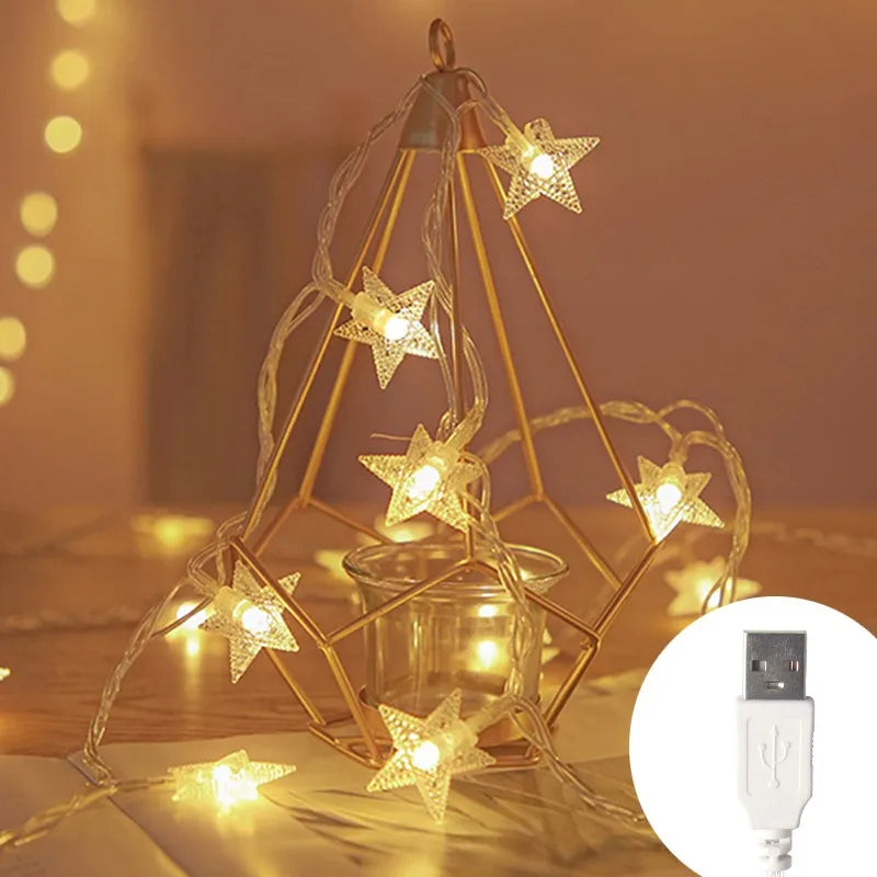 LED Star Fairy String Lights (1.5M–10M) – Warm White / Multicolor Outdoor Garland Lights for Christmas, Wedding, Garden & Party Decoration