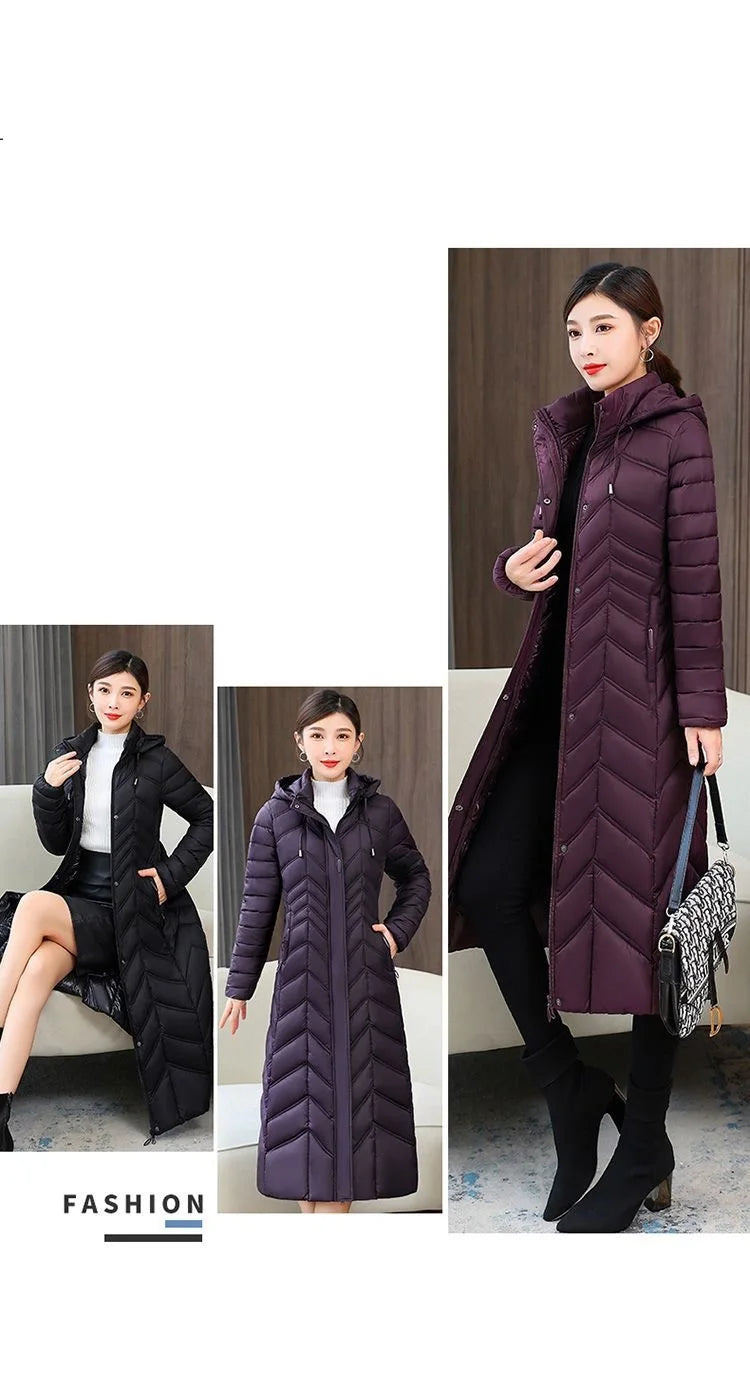 2025 Winter Women’s Hooded Long Down Cotton Jacket – Thick Warm Slim Fit Parka Coat (XL–5XL)