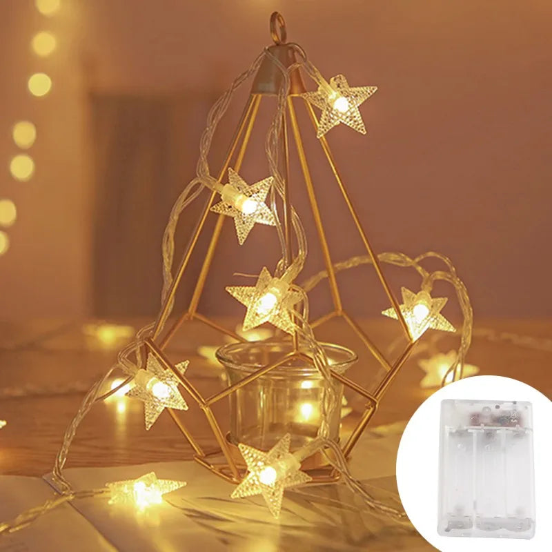 LED Star Fairy String Lights (1.5M–10M) – Warm White / Multicolor Outdoor Garland Lights for Christmas, Wedding, Garden & Party Decoration