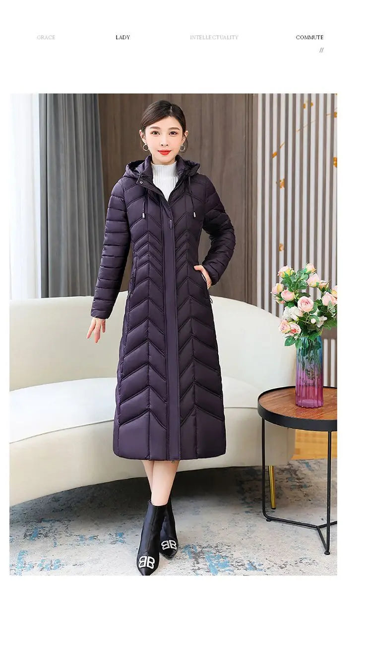 2025 Winter Women’s Hooded Long Down Cotton Jacket – Thick Warm Slim Fit Parka Coat (XL–5XL)