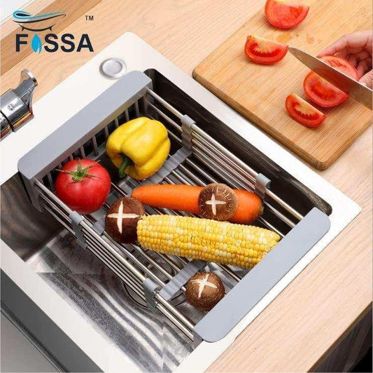 18" Adjustable Stainless Steel Sink Strainer Basket – Extendable Vegetable & Fruit Washer (Grey)