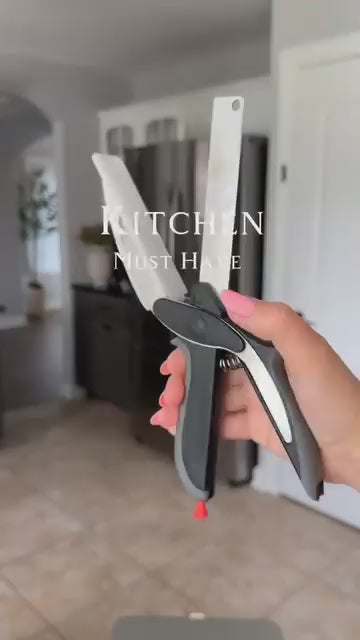 2-in-1 Steel Smart Clever Cutter – Kitchen Knife & Food Chopper with Built-in Mini Chopping Board | Multipurpose Vegetable, Fruit & Meat Cutter